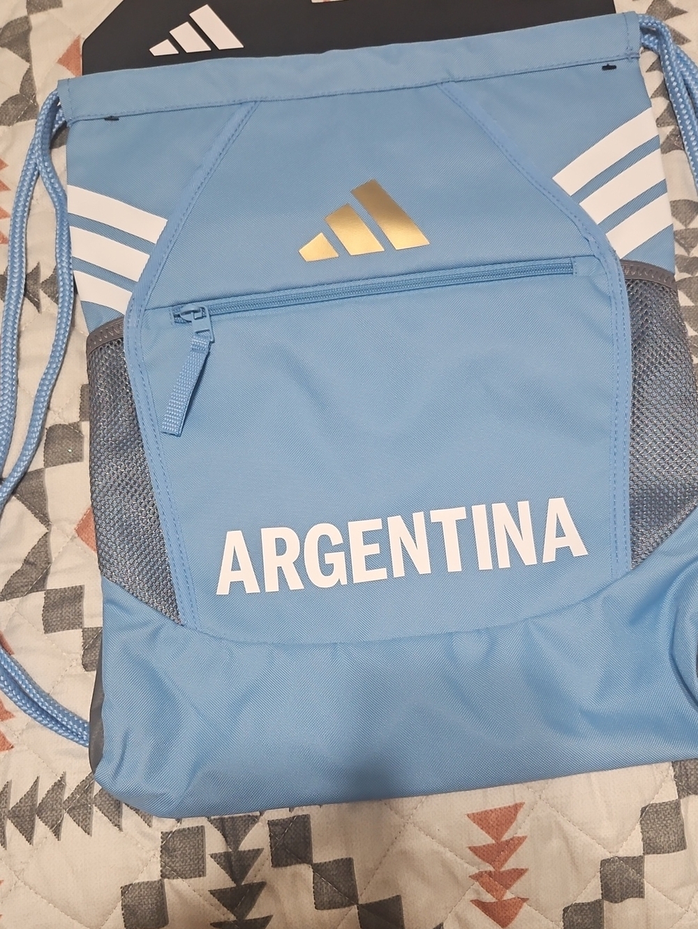 adidas Light Blue Argentina Drawstring Bag with Gold Logo